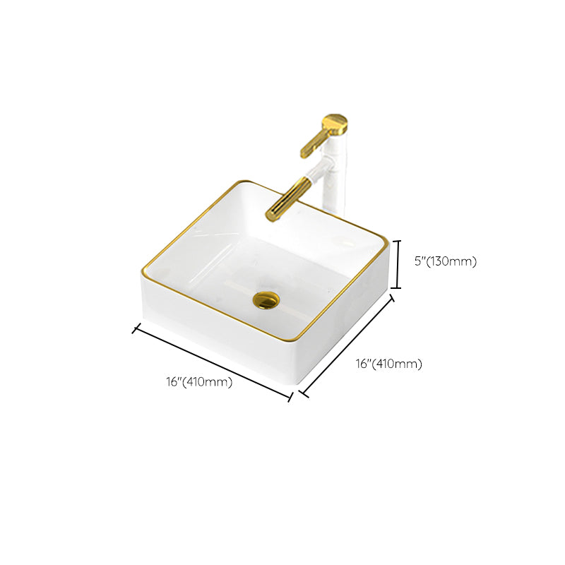Traditional Vessel Sink Rectangular Porcelain with Overflow And Drain Assembly Wash Stand