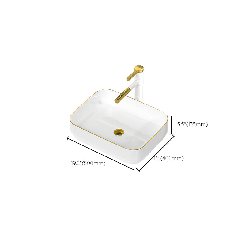 Traditional Vessel Sink Rectangular Porcelain with Overflow And Drain Assembly Wash Stand