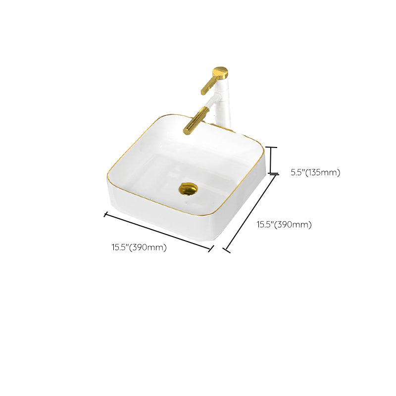 Traditional Vessel Sink Rectangular Porcelain with Overflow And Drain Assembly Wash Stand