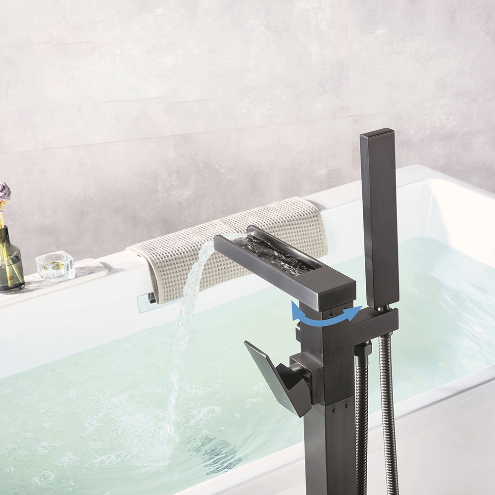 Floor Mounted Metal Freestanding Tub Filler 1 Handle Freestanding Faucet with Hose