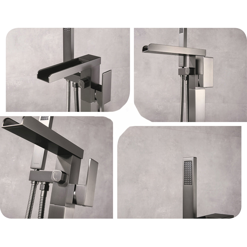 Floor Mounted Metal Freestanding Tub Filler 1 Handle Freestanding Faucet with Hose