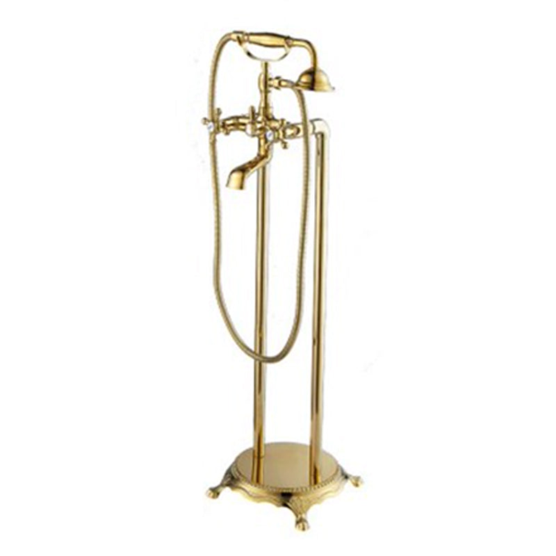 Floor Mounted Copper Bathroom Tub Faucet Set Freestanding High Arc Tub Filler Trim