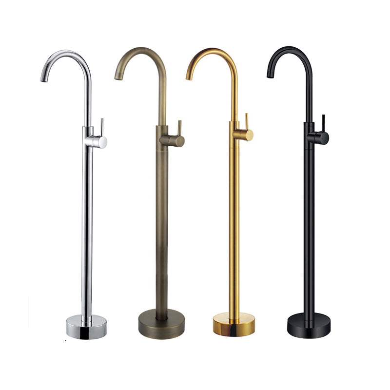 Floor Mounted Copper Bathroom Tub Faucet Set Freestanding High Arc Tub Filler Trim
