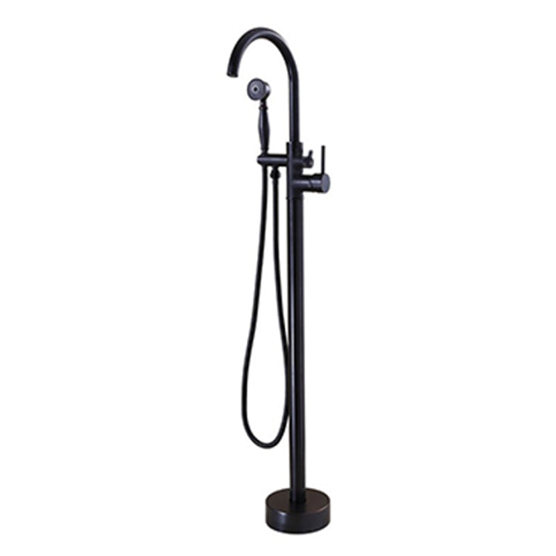 Floor Mounted Copper Bathroom Tub Faucet Set Freestanding High Arc Tub Filler Trim