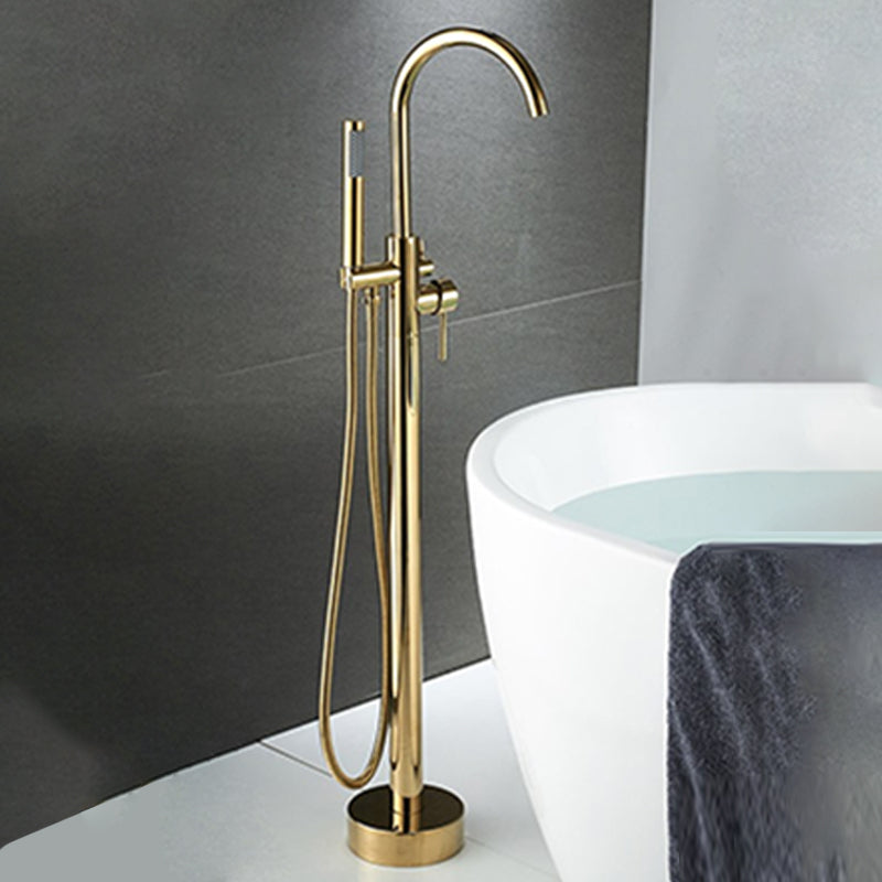 Floor Mounted Copper Bathroom Tub Faucet Set Freestanding High Arc Tub Filler Trim