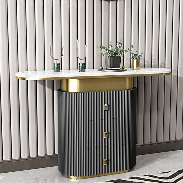 Glam Oval Accent Table Marble Sofa Console Table with Drawer for Hall