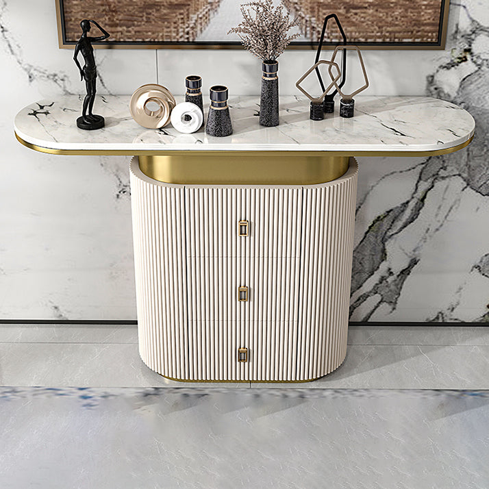 Glam Oval Accent Table Marble Sofa Console Table with Drawer for Hall