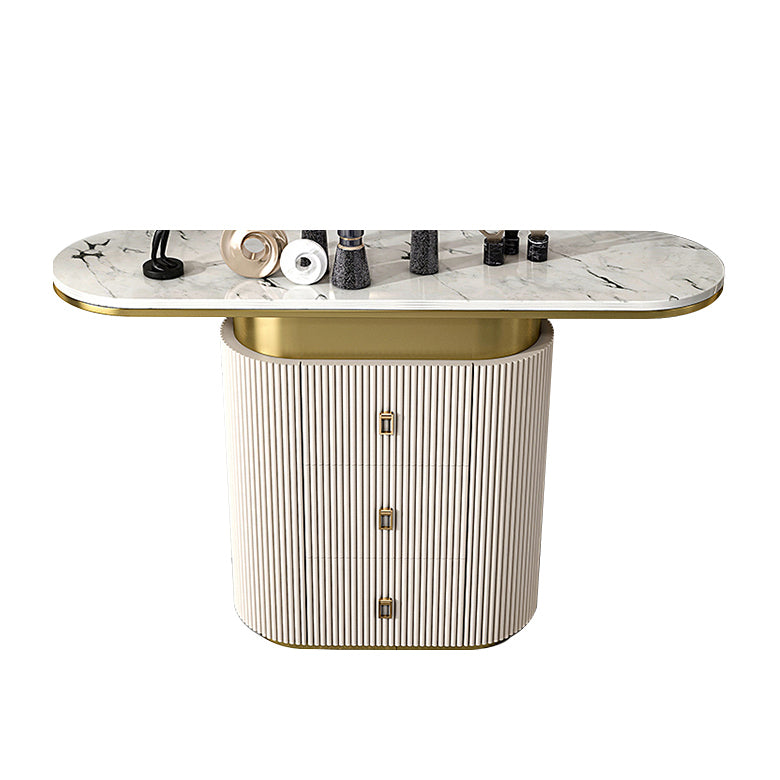 Glam Oval Accent Table Marble Sofa Console Table with Drawer for Hall
