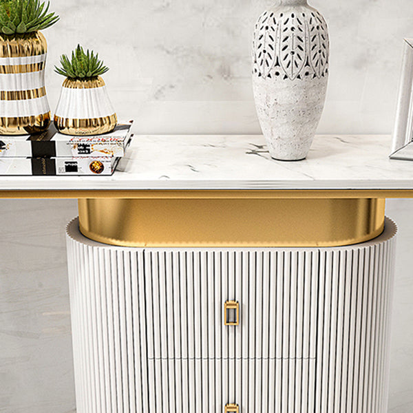 Glam Oval Accent Table Marble Sofa Console Table with Drawer for Hall