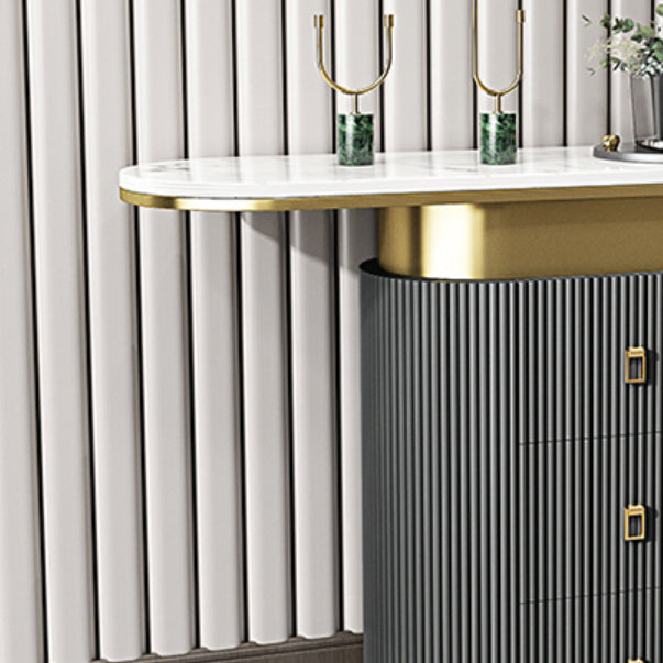 Glam Oval Accent Table Marble Sofa Console Table with Drawer for Hall