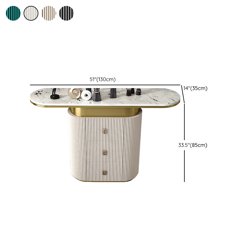 Glam Oval Accent Table Marble Sofa Console Table with Drawer for Hall