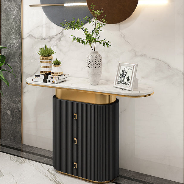 Glam Stone Console Table Scratch Resistant Console Sofa Table for Hall