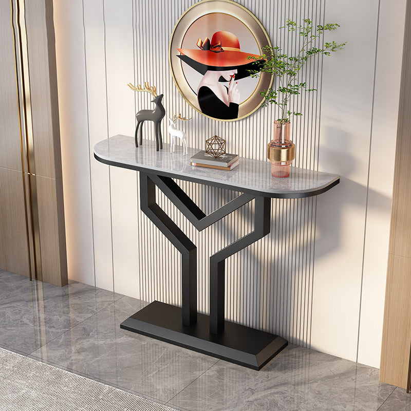 Stone Half Moon Accent Table 1-shelf 11.81" Wide Console Table