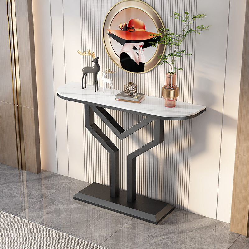 Stone Half Moon Accent Table 1-shelf 11.81" Wide Console Table