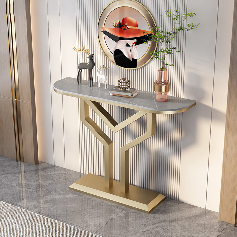 Stone Half Moon Accent Table 1-shelf 11.81" Wide Console Table