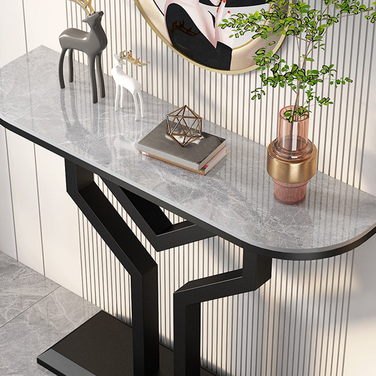 Stone Half Moon Accent Table 1-shelf 11.81" Wide Console Table