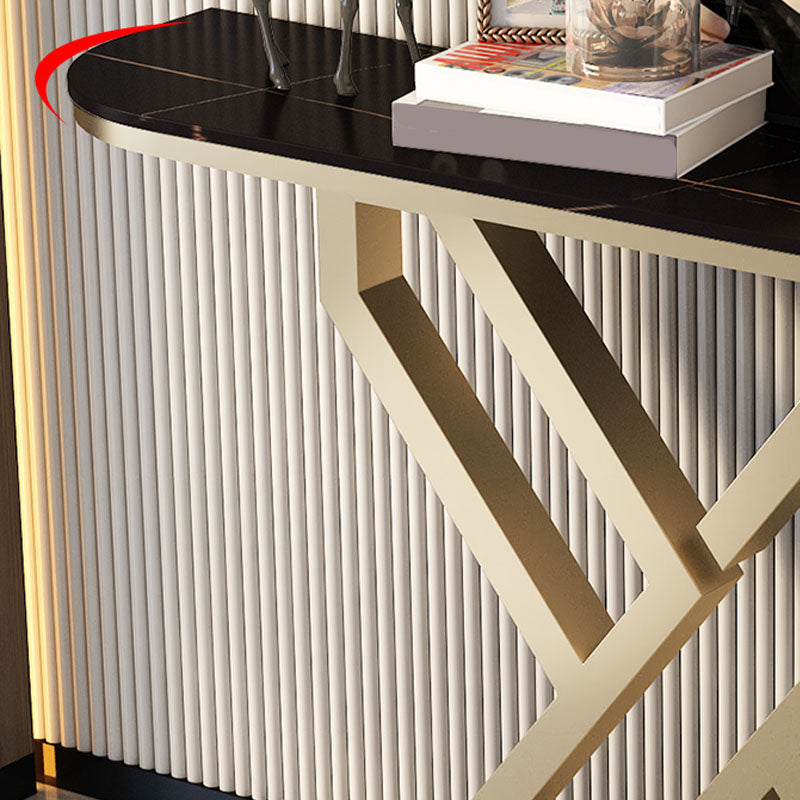Glam Metal Accent Table Half Moon Stone Sofa Console Table for Hall