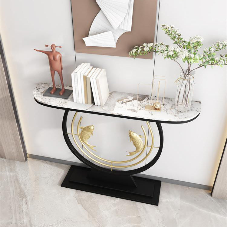 Glam Console Sofa Table Antique Finish Half Moon Console Table