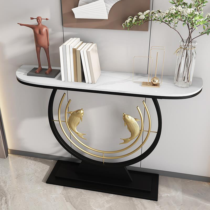 Glam Console Sofa Table Antique Finish Half Moon Console Table