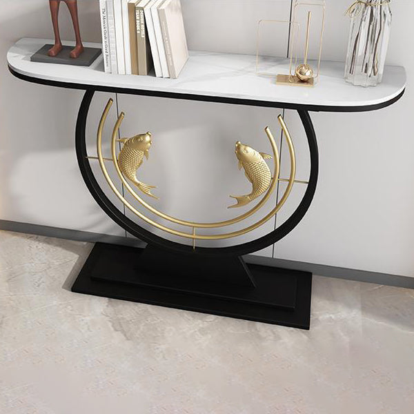 Glam Console Sofa Table Antique Finish Half Moon Console Table