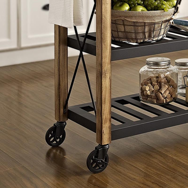 Rolling Solid Wood Kitchen Island Home Dining Kitchen Trolley with Towel Rack