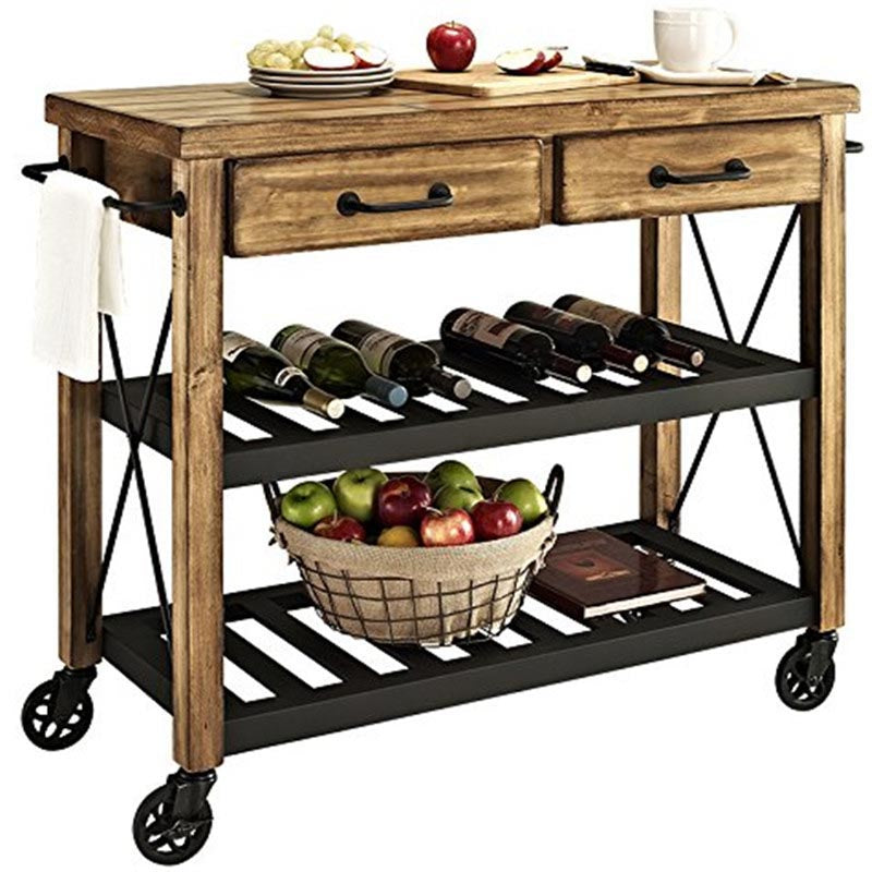 Rolling Solid Wood Kitchen Island Home Dining Kitchen Trolley with Towel Rack