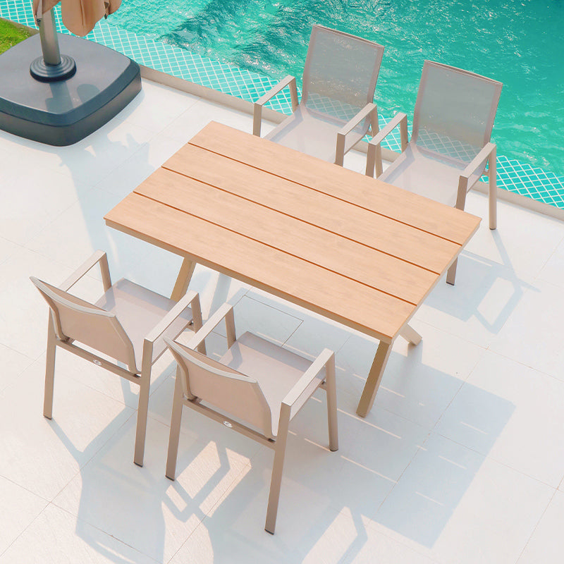 Rectangle Manufactured Wood Dining Table Contemporary Aluminum Frame Patio Table
