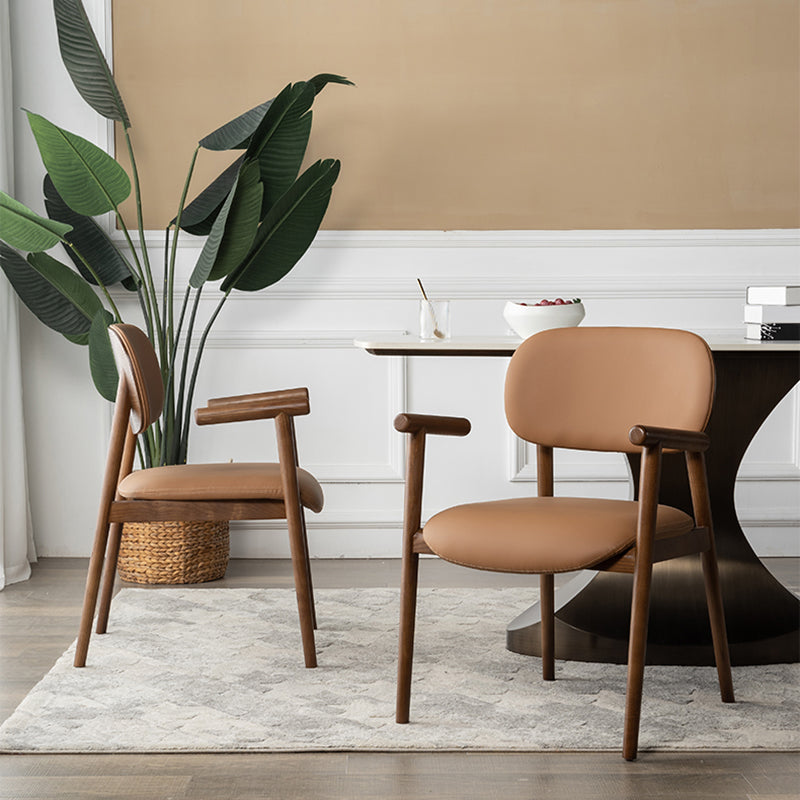 Modern Indoor Upholstered Arm Chair Home Solid Wood Dining Chair