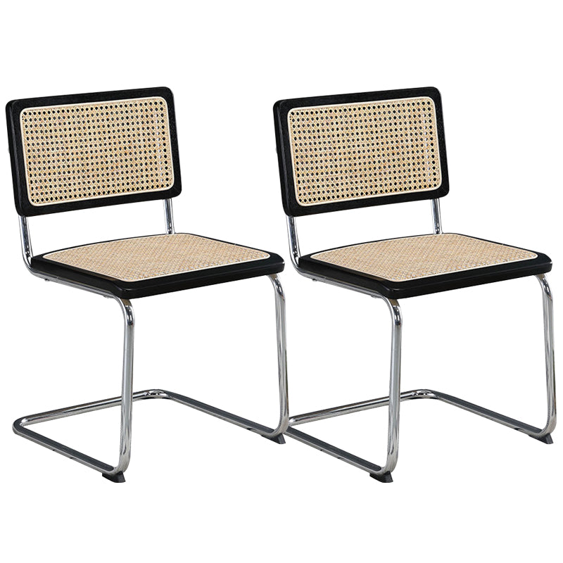 Metal Side Chair Modern Style Open Back Armless Chair with Silver Leg