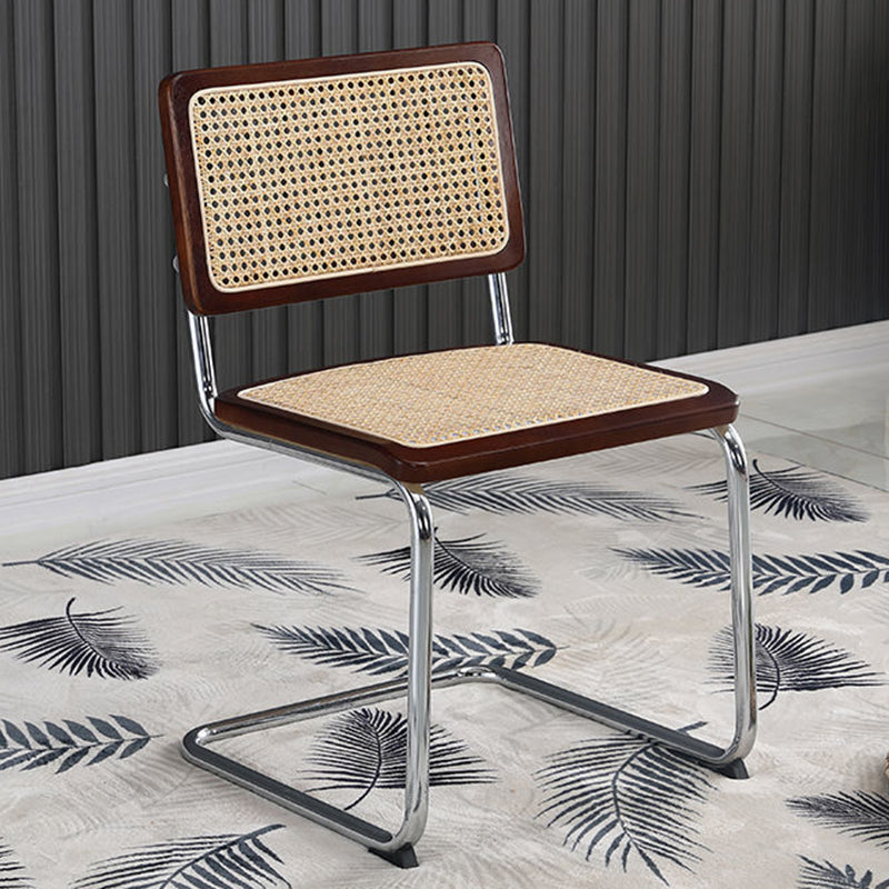 Metal Side Chair Modern Style Open Back Armless Chair with Silver Leg