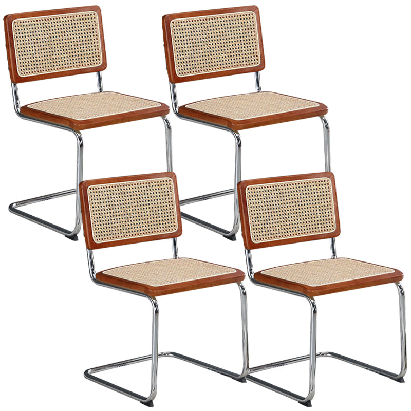 Metal Side Chair Modern Style Open Back Armless Chair with Silver Leg