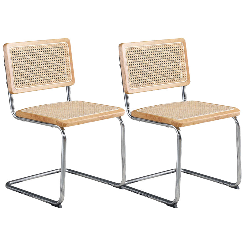 Metal Side Chair Modern Style Open Back Armless Chair with Silver Leg