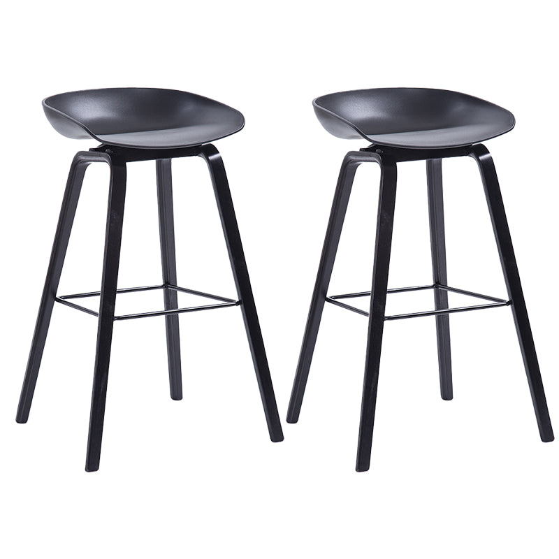 Plastic Bar Stool Low Back Dining Stool with Solid Wood Base