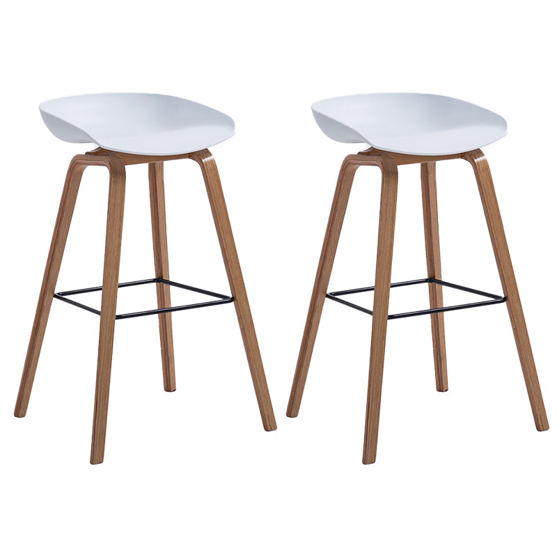 Plastic Bar Stool Low Back Dining Stool with Solid Wood Base
