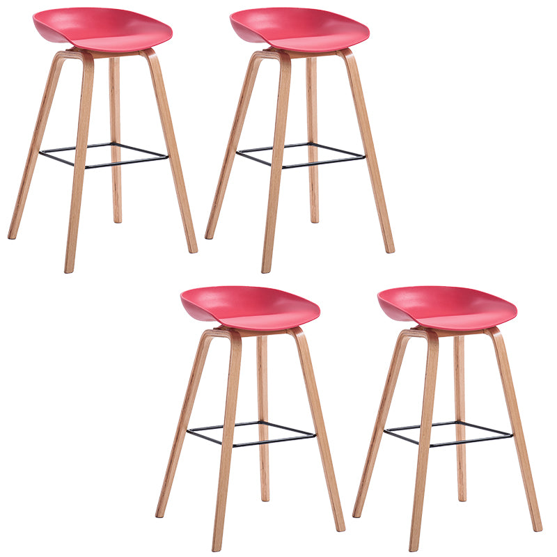 Plastic Bar Stool Low Back Dining Stool with Solid Wood Base
