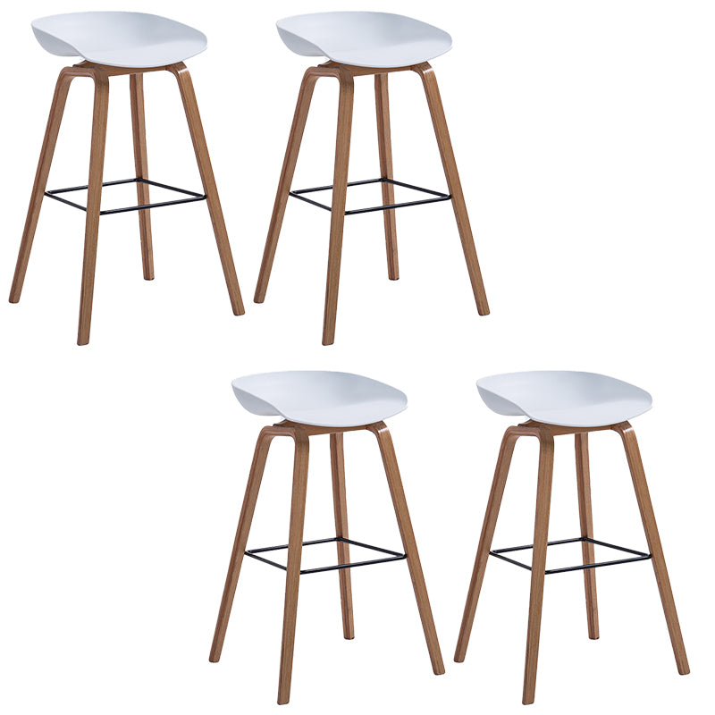 Plastic Bar Stool Low Back Dining Stool with Solid Wood Base