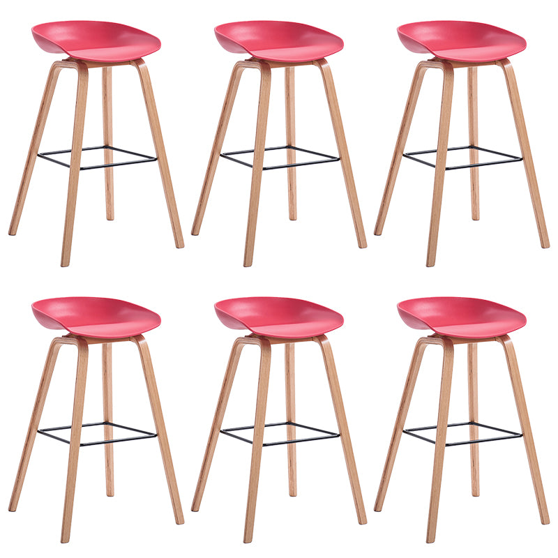 Plastic Bar Stool Low Back Dining Stool with Solid Wood Base