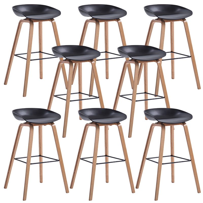 Plastic Bar Stool Low Back Dining Stool with Solid Wood Base