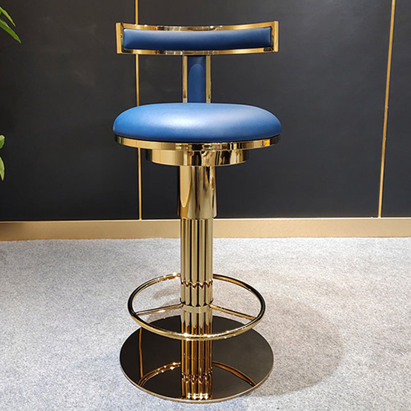 Glam Style Bar Stool Leather Backrest Bar Stools for Dining Room with Metal Base