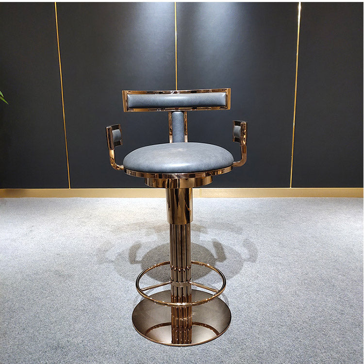 Glam Style Bar Stool Leather Backrest Bar Stools for Dining Room with Metal Base