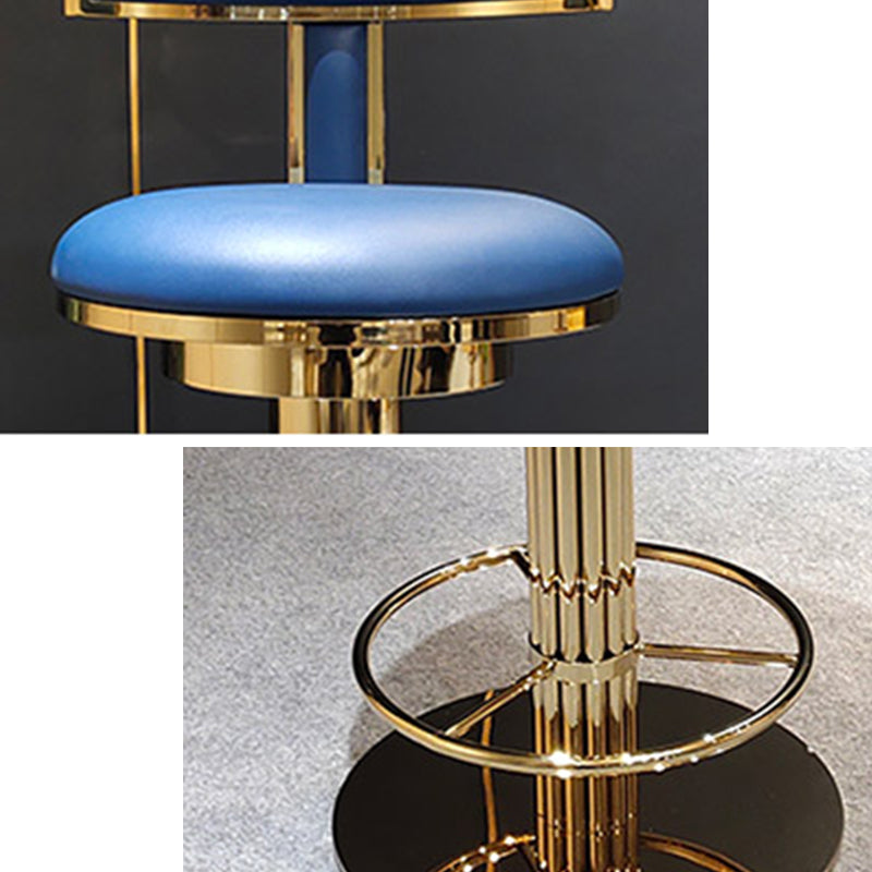 Glam Style Bar Stool Leather Backrest Bar Stools for Dining Room with Metal Base