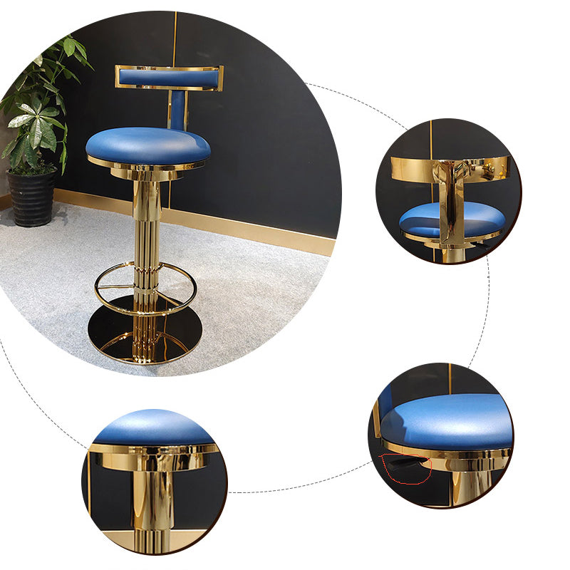 Glam Style Bar Stool Leather Backrest Bar Stools for Dining Room with Metal Base