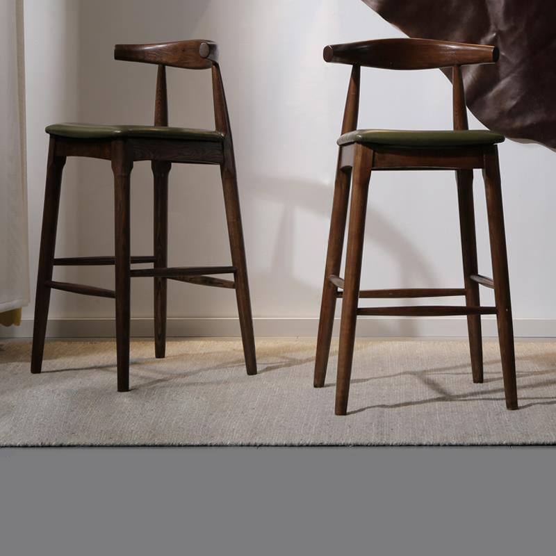 Faux Leather Dining Stools Industrial Style Bar Stool with Solid Wood Base