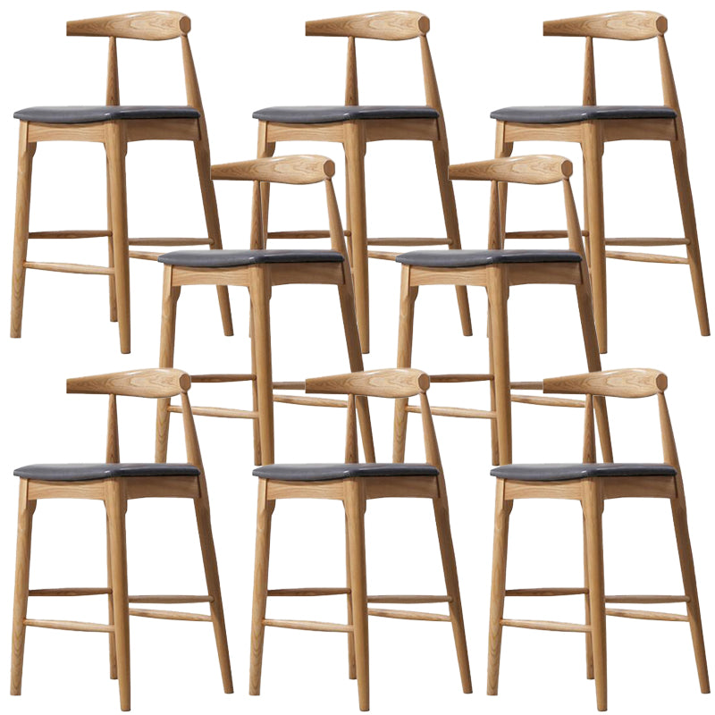 Faux Leather Dining Stools Industrial Style Bar Stool with Solid Wood Base