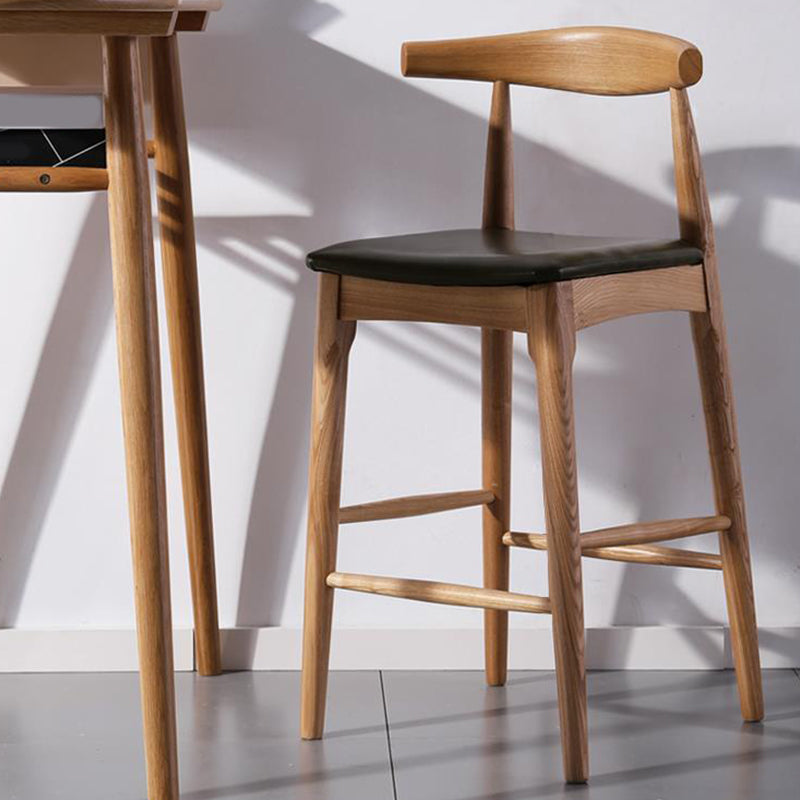 Faux Leather Dining Stools Industrial Style Bar Stool with Solid Wood Base