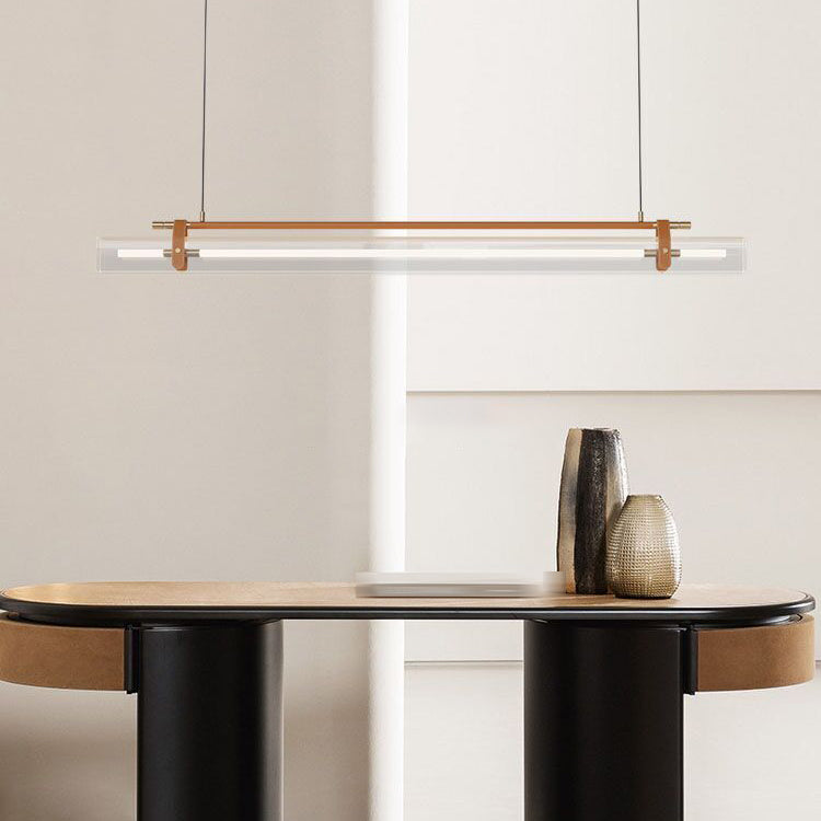 Minimalism Hanging Light Leather LED Island Light Fixture for Dining Room