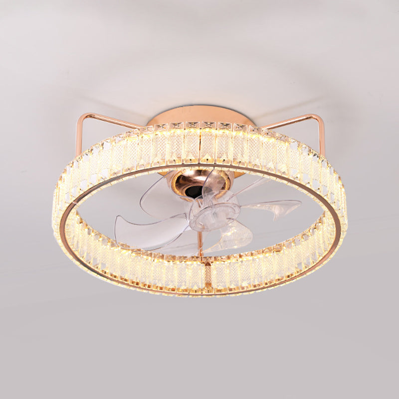 7-Blade LED Ceiling Fan Contemporary Crystal Golden Fan with Light for Foyer