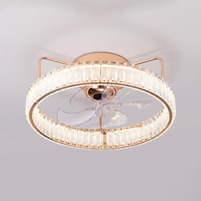 7-Blade LED Ceiling Fan Contemporary Crystal Golden Fan with Light for Foyer