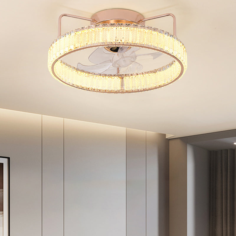 7-Blade LED Ceiling Fan Contemporary Crystal Golden Fan with Light for Foyer