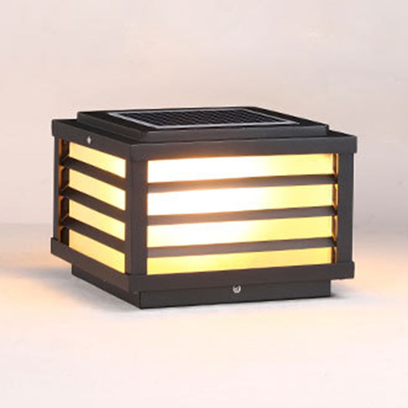 Rectangular Shape Metal Solar Pillar Lamp Modern 1 Light Outdoor Light in Black